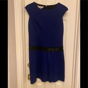 Maggy London precious and flirty blue belted dress